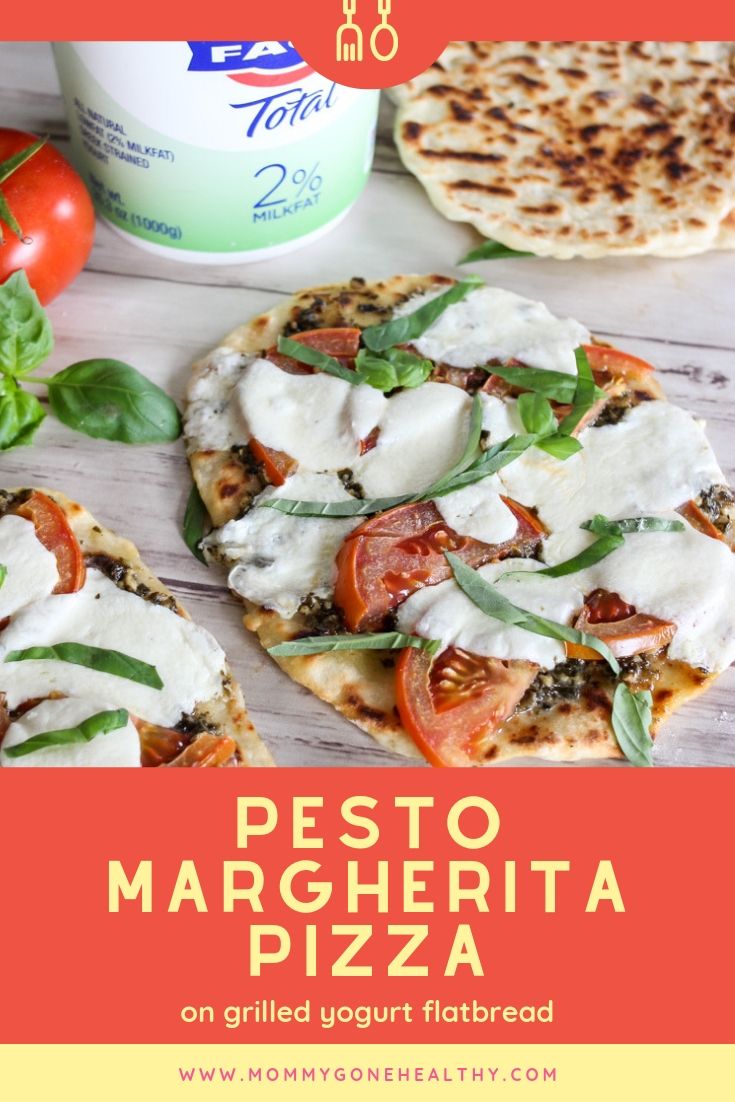 Grilled Flatbread Pesto Margherita Pizza #grilling #pizza #greekyogurt #healthyrecipes #summerrecipes